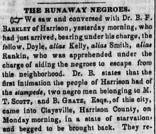headline all caps the runaway negroes, hand pointing to article