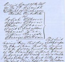blue legal paper with handwritten names in bracket of defendants