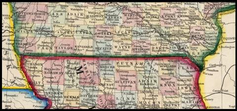Missouri and Iowa Border Counties, 1866.