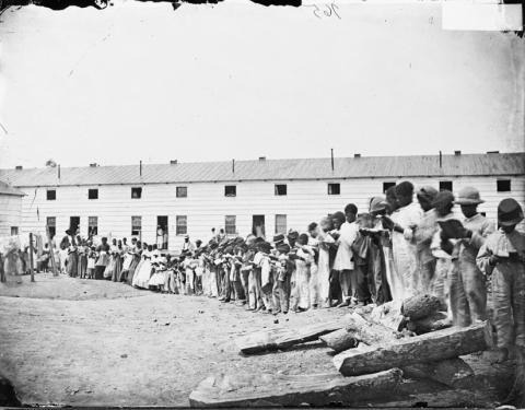 freedom seekers, young children in school behind Union lines