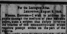 public letter headline, addressed to Lexington Atlas