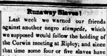 article headline, Runaway Slaves in bold